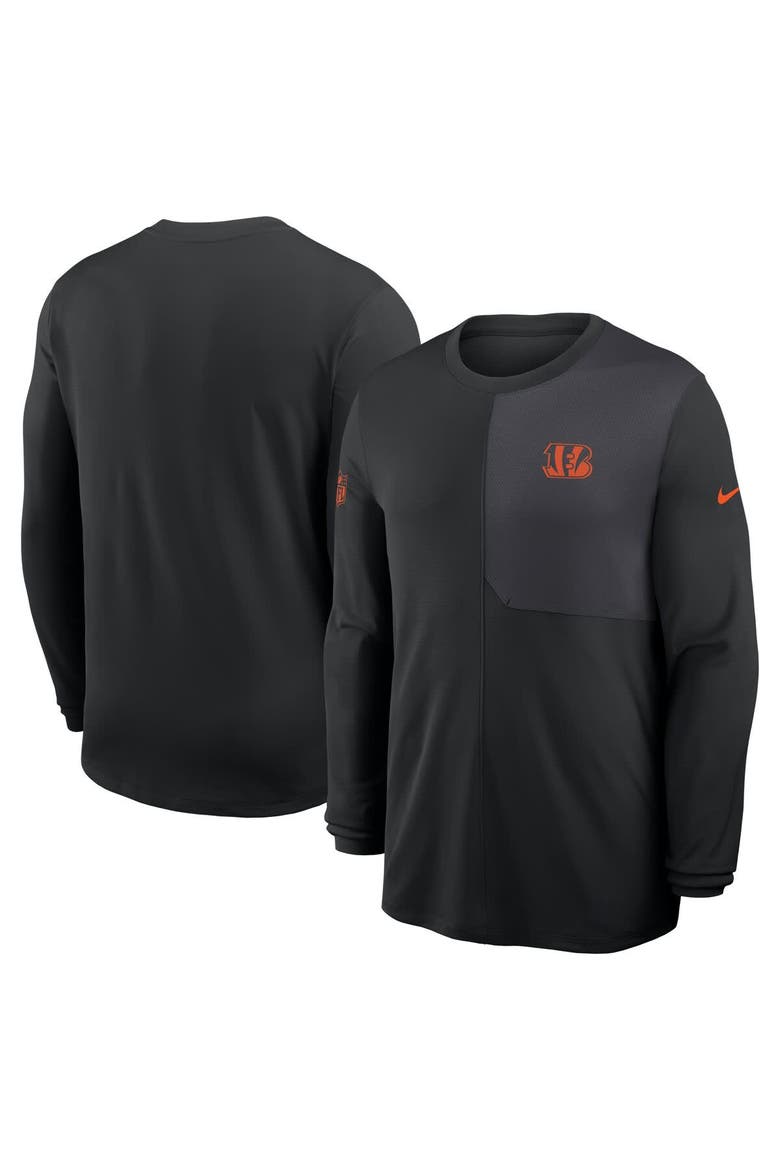 Men's Nike Black Cincinnati Bengals Sideline Coach UV Performance Long Sleeve T-Shirt, Alternate, color, Black