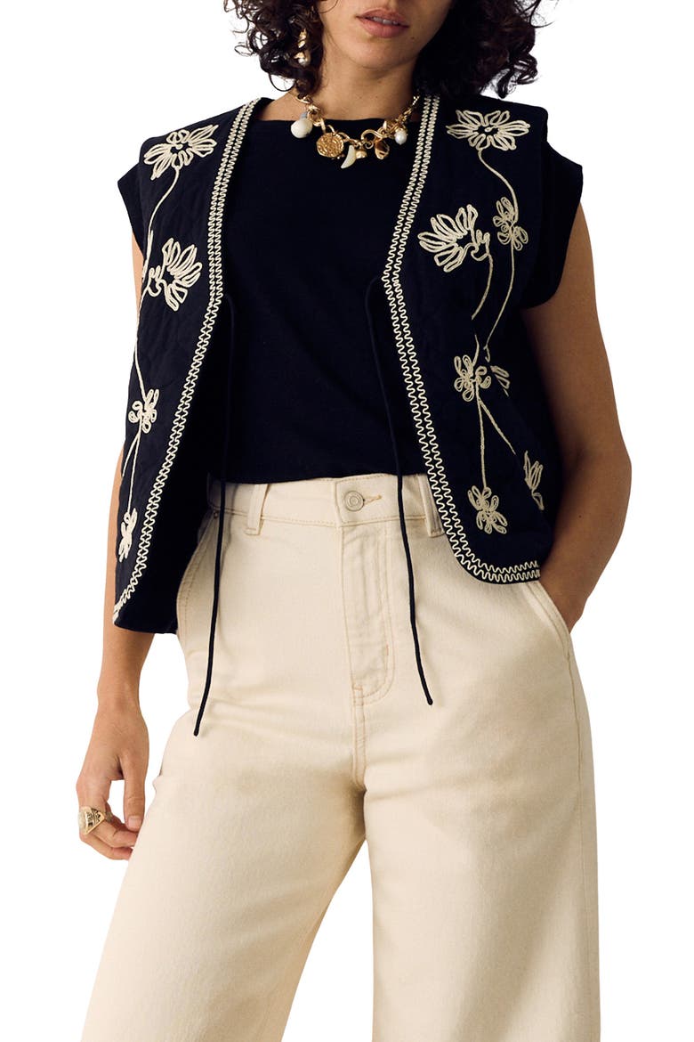 Embroidered Cotton Vest, Main, color, BLACK/ MULTI