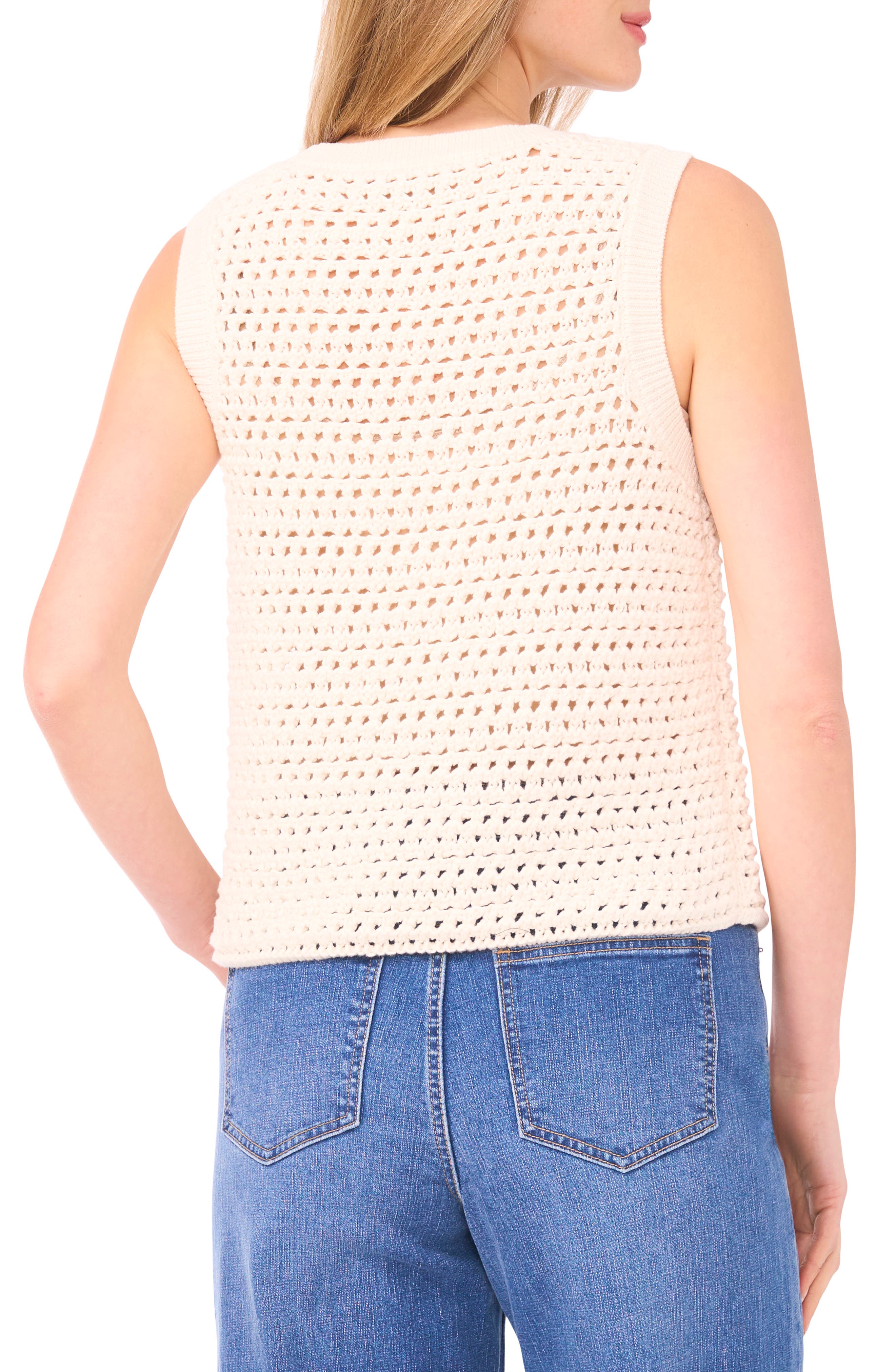 Open Stitch Cotton Blend Sweater Tank - image 4