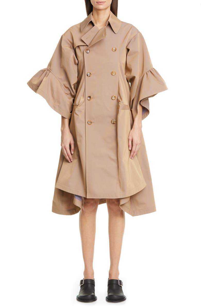 Junya Watanabe Ruffle Sleeve Twill Trench Coat, Main, color, 