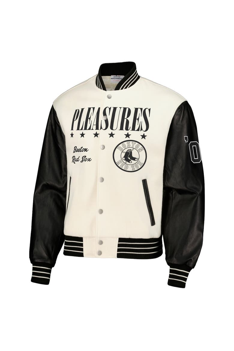 Men's PLEASURES White Boston Red Sox Full-Snap Varsity Jacket, Alternate, color, White