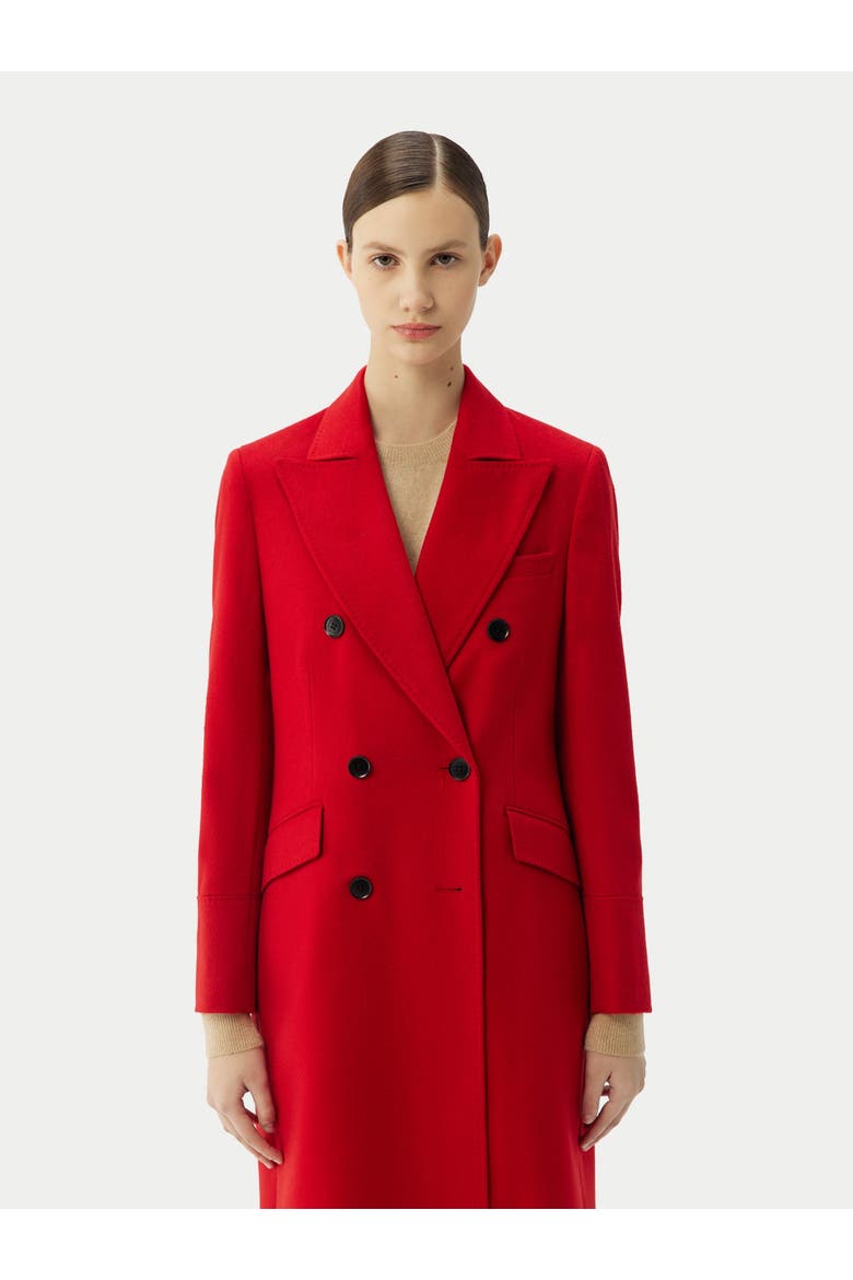 Cashmere Peak Lapel Long Coat, Alternate, color, red
