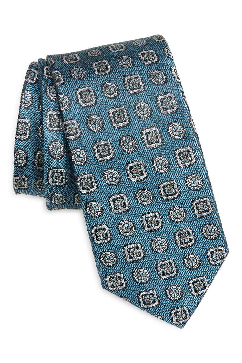 Aguilar Medallion Silk Tie, Main, color, AQUA