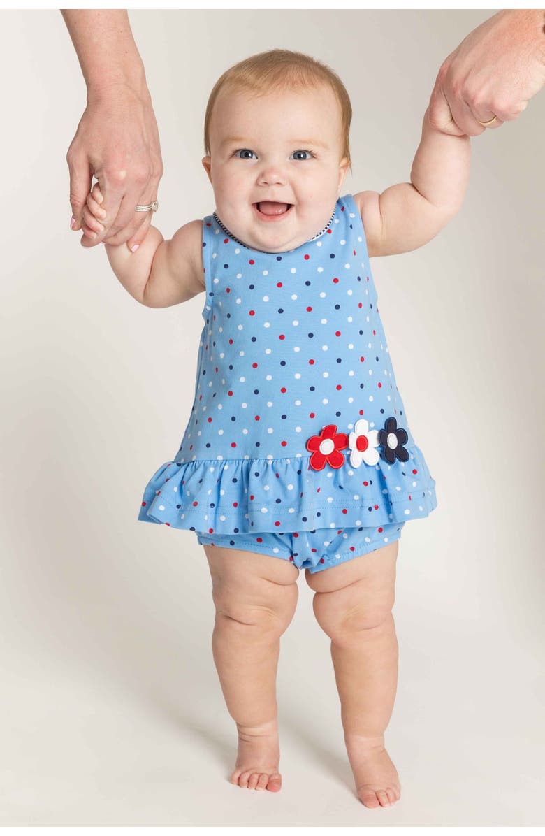 Florence Eiseman Printed Knit Romper With Flowers, Alternate, color, Blue/Multi