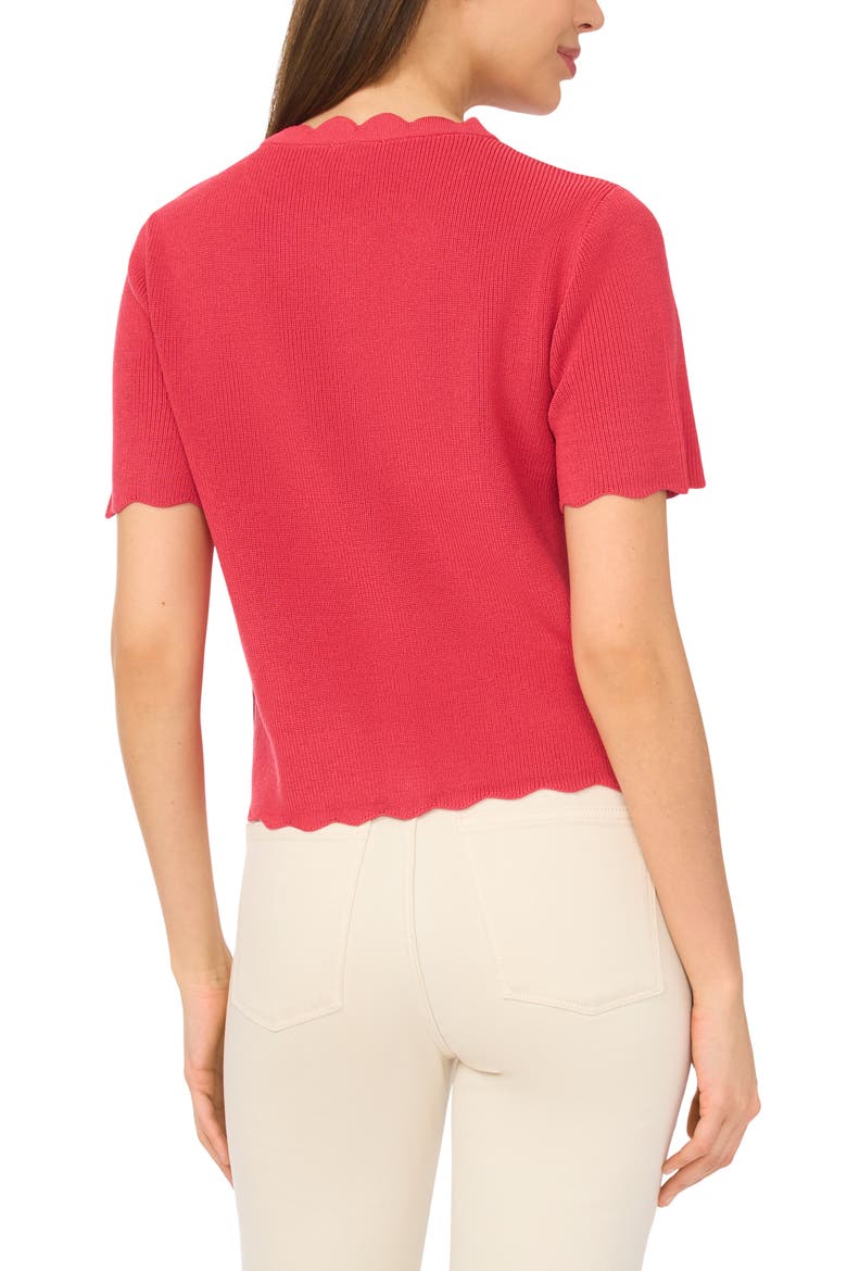 Scallop Edge Short Sleeve Cardigan, Alternate, color, CLARET