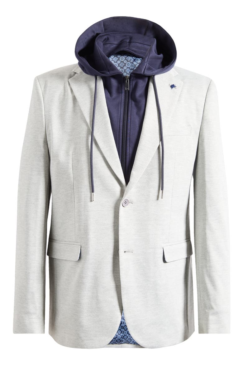 Notch Lapel Blazer with Removable Hooded Bib, Main, color, LIGHT GREY