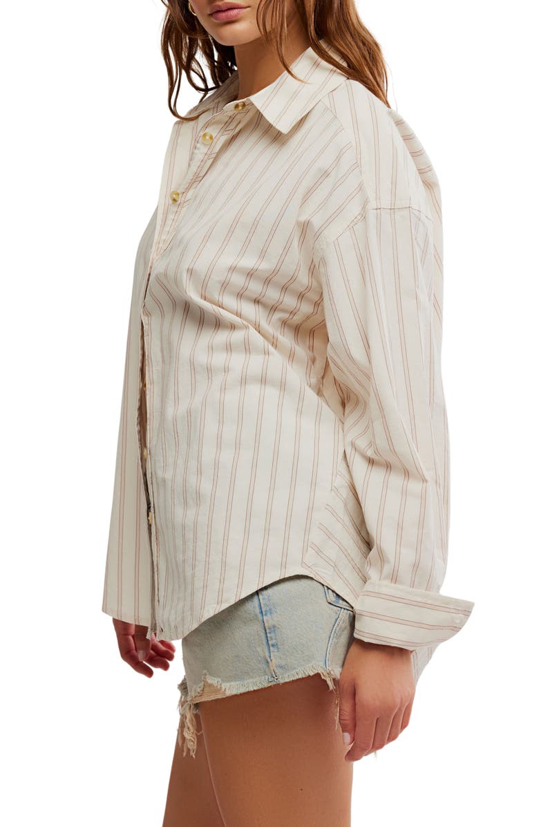 Free People Varsity Vibes Stripe Oversize Cotton Button-Up Shirt, Alternate, color, Ivory Combo
