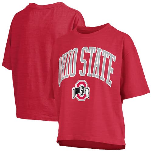 Pressbox Scarlet Ohio State Buckeyes Nelson Arch Over Logo Waist Length Oversized Slub T-shirt In Red