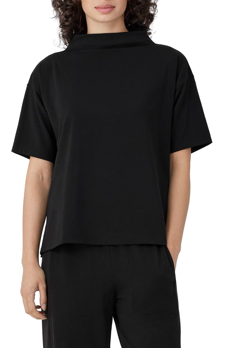 Eileen Fisher Funnel Neck Stretch Organic Pima Cotton Top, Main, color, 