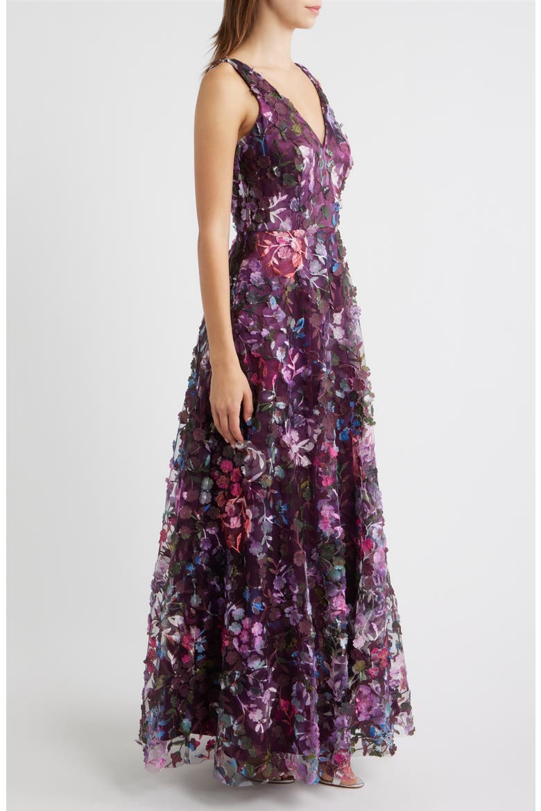 Floral Appliqué Sleeveless Gown, Alternate, color, EGGPLANT