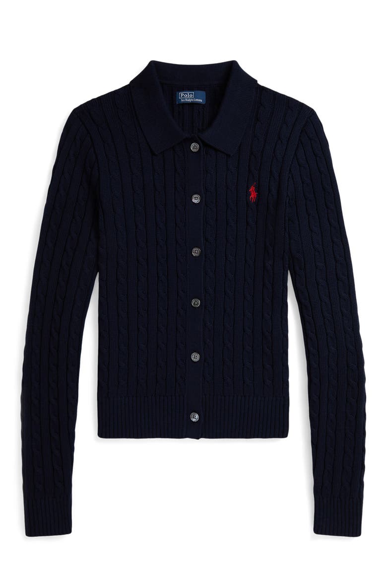 Cable Knit Cotton Cardigan, Alternate, color, HUNTER NAVY