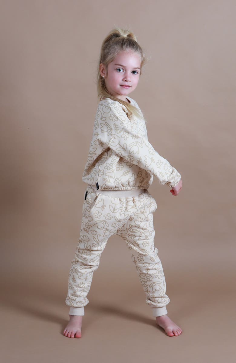 TINY TRIBE Kids' Floral Print Fleece Sweatshirt, Alternate, color, Oat