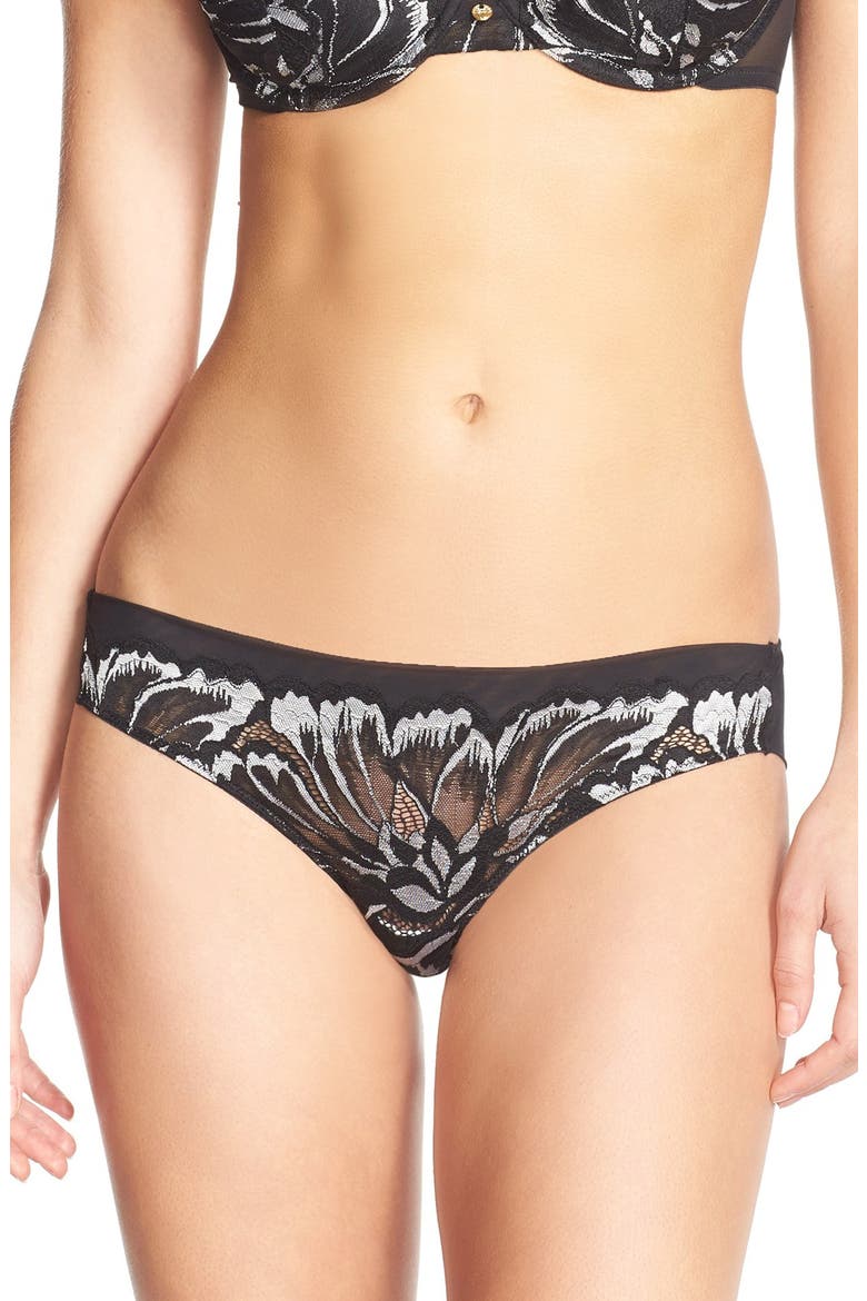 'Exotic Flower' Low Rise Tanga, Main, color, BLACK COMBO