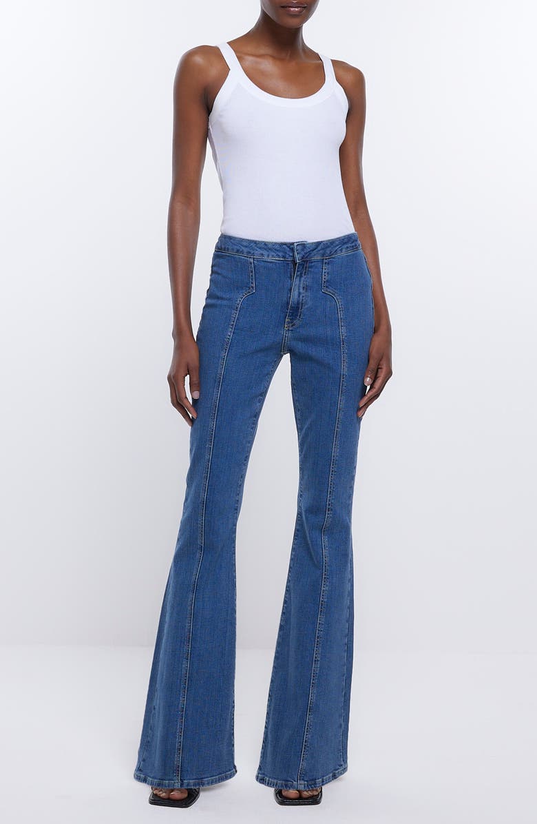 River Island Seamed Mid Rise Flare Jeans, Alternate, color, 