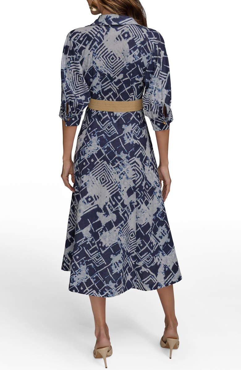 Donna Karan New York Print Belted Long Sleeve Linen Blend Maxi Shirtdress, Alternate, color, Ink Multi