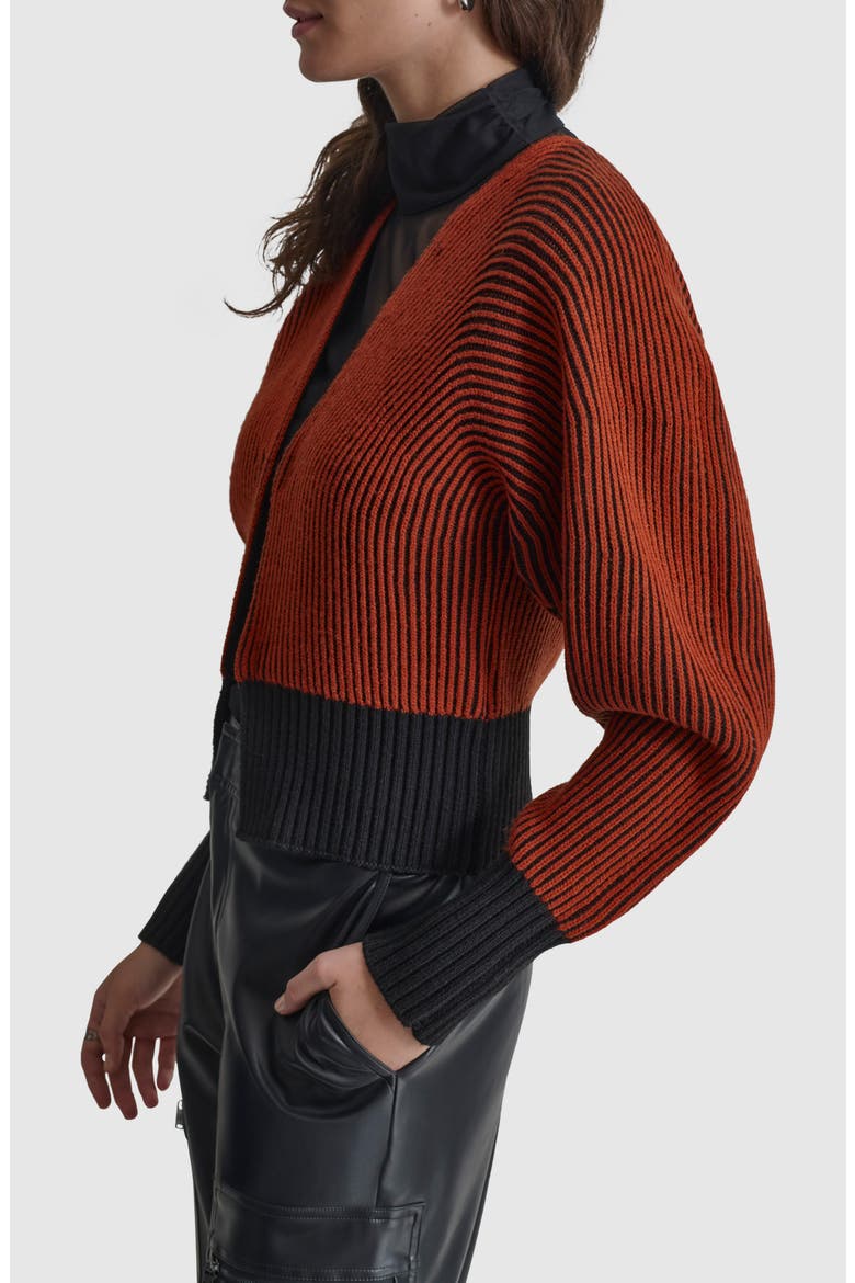 Contrast Rib Cardigan, Alternate, color, RUSSET/ BLACK