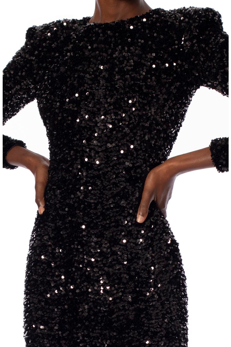 Milena Sequin Padded Shoulder Long Sleeve Minidress, Alternate, color, BLACK
