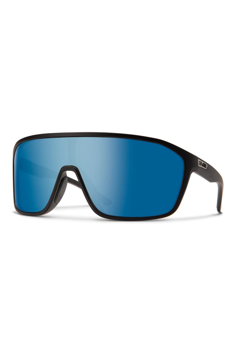 Boomtown 135mm ChromaPop™ Polarized Shield Sunglasses, Alternate, color, MATTE BLACK / CHROMAPOP POLARIZED BLUE MIRROR