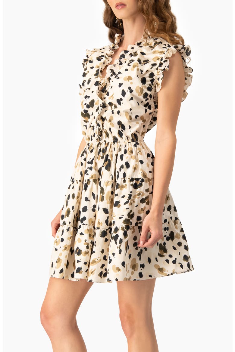 Abstract Animal Print Ruffle Mini Dress, Alternate, color, Olive Green