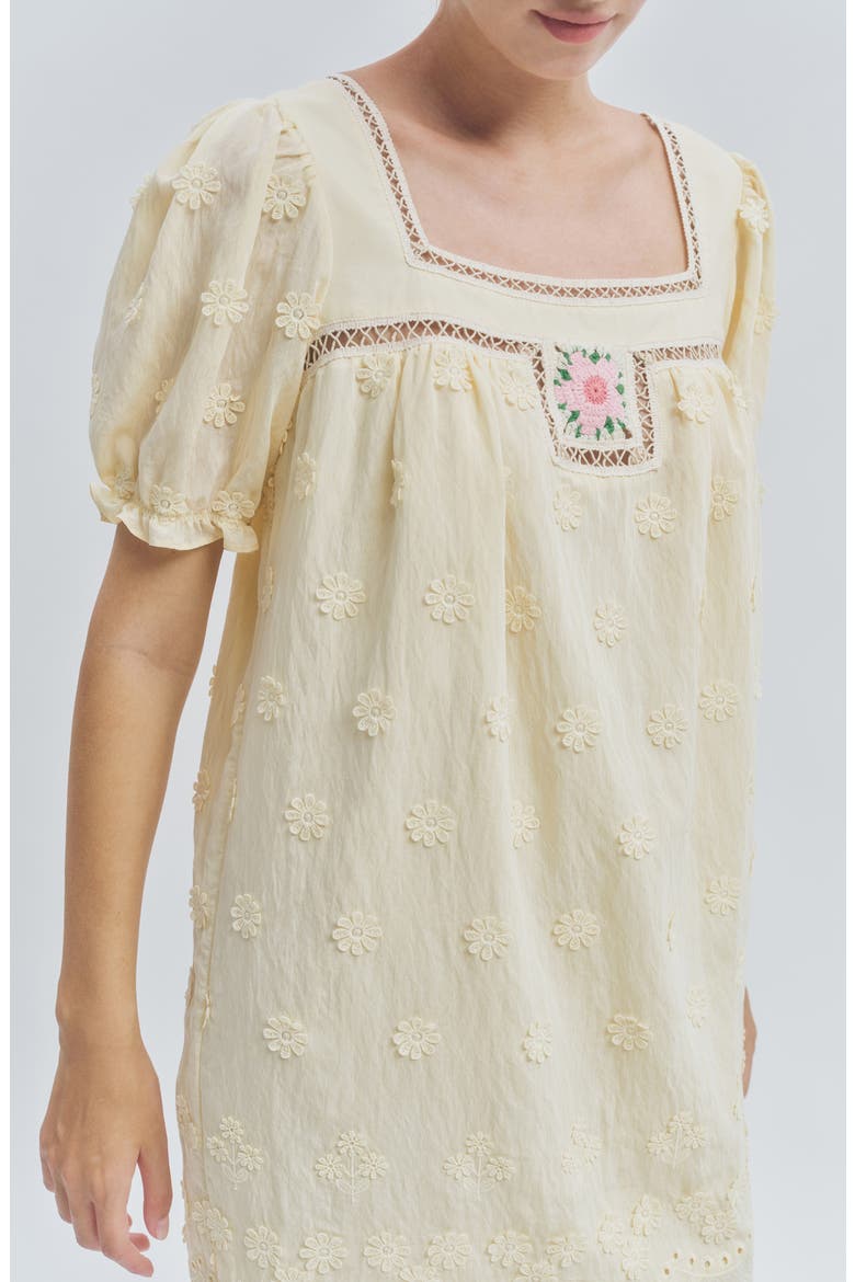 uo embroidered puff sleeve babydoll dress Urban Outfitters Uo Hanna Embroidered Scalloped Babydoll Mini Dress in Blue