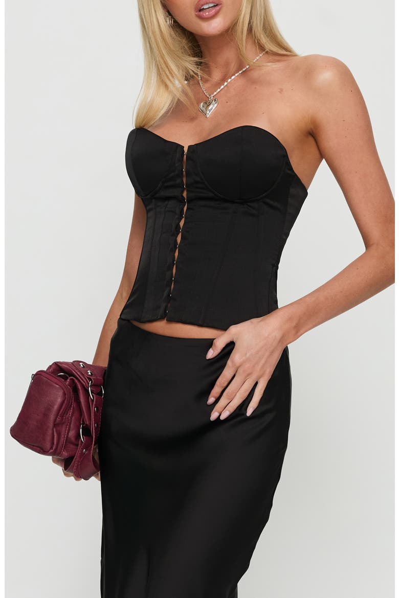 Afelia Lace-Up Strapless Corset Top, Alternate, color, BLACK