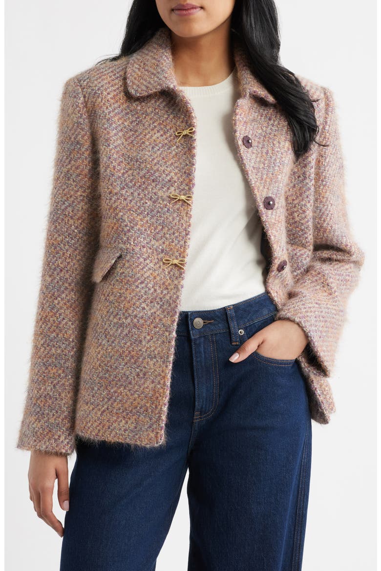 Sequin Tweed Swing Jacket, Alternate, color, MAUVE/ GOLD