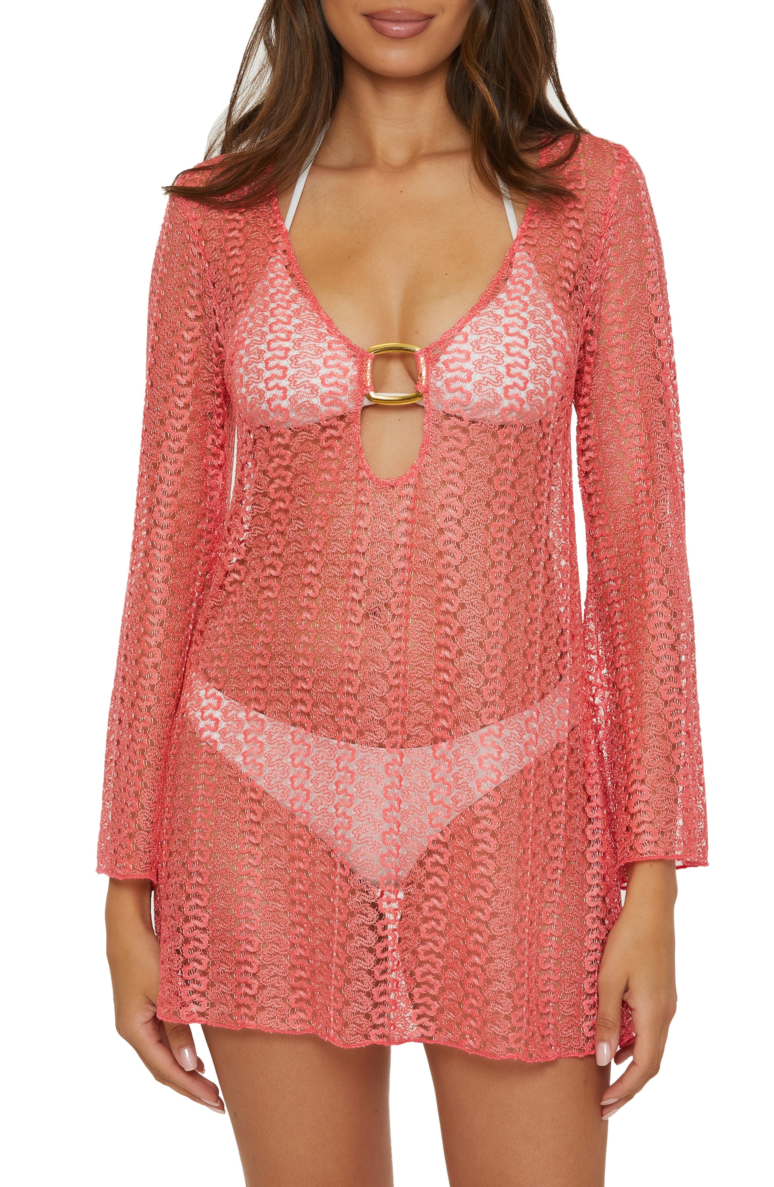 Becca Golden Beach Long Sleeve Lace Cover-Up Tunic
