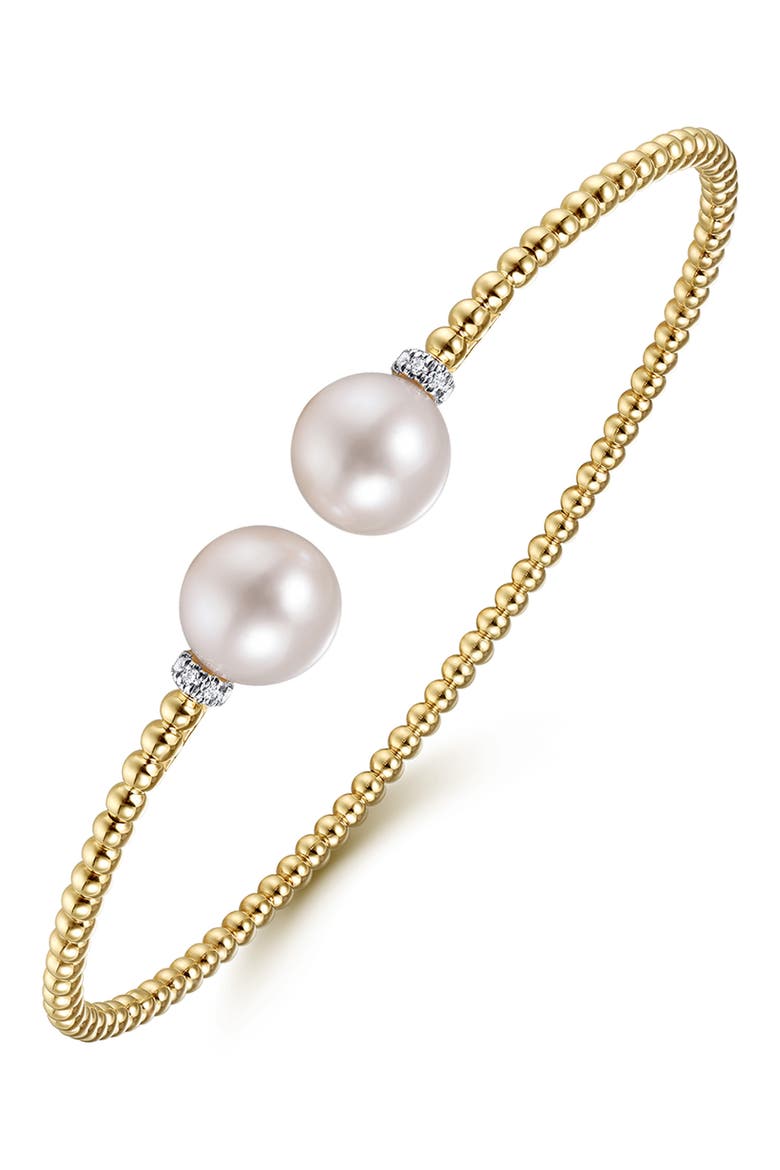 Bujukan Beaded Freshwater Pearl & Diamond Cuff Bracelet, Main, color, GOLD