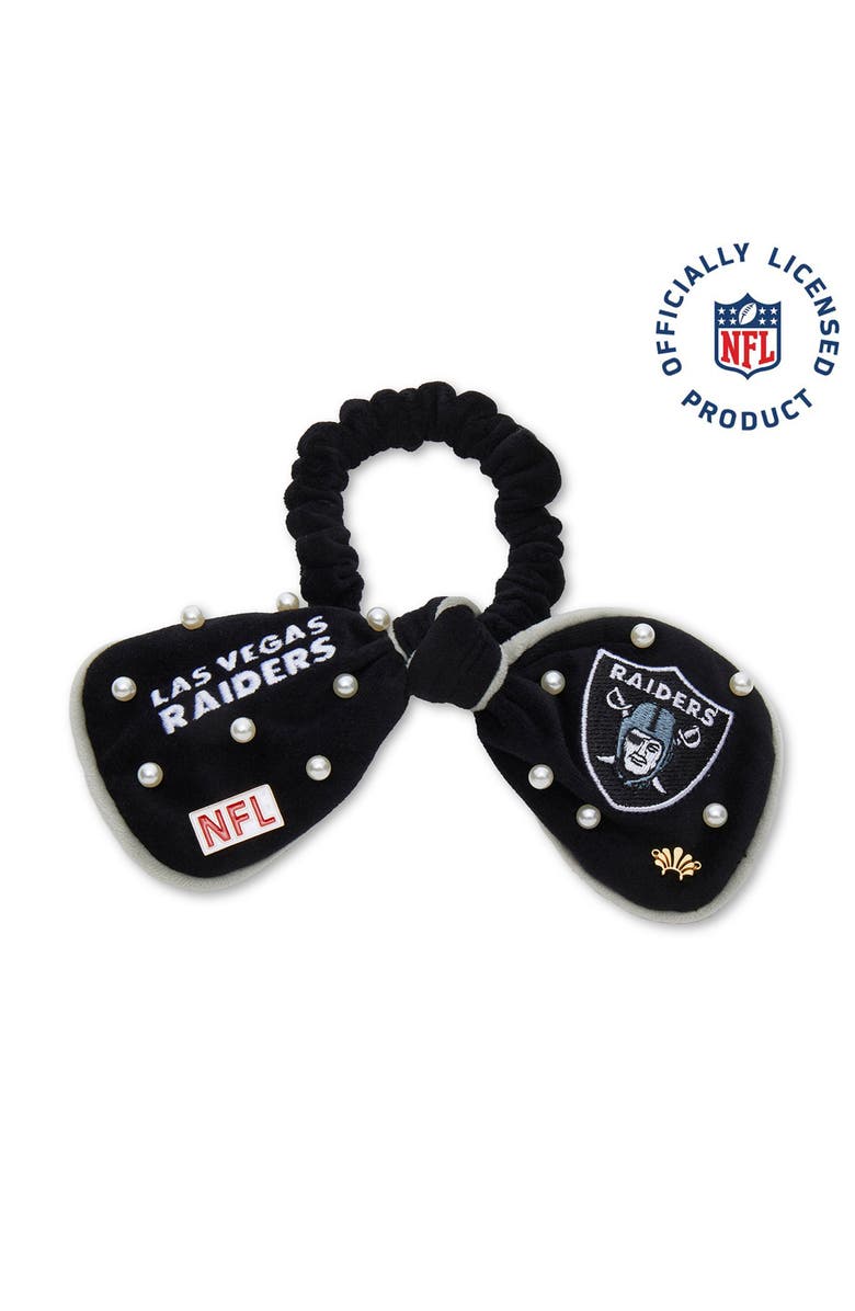 Lele Sadoughi Las Vegas Raiders Bow Scrunchie, Main, color, Jet 001