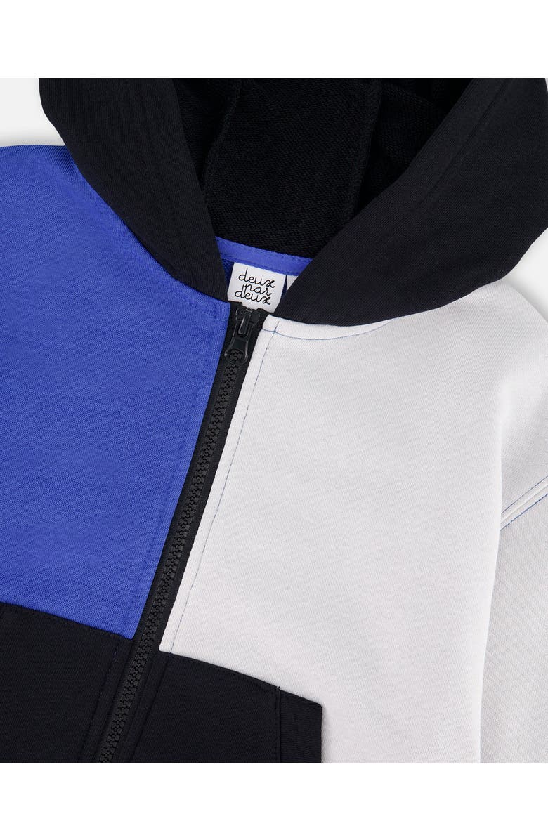 Deux par Deux Long Sleeve Full Length Zipper Hooded French Terry Cardigan, Alternate, color, Royal Blue