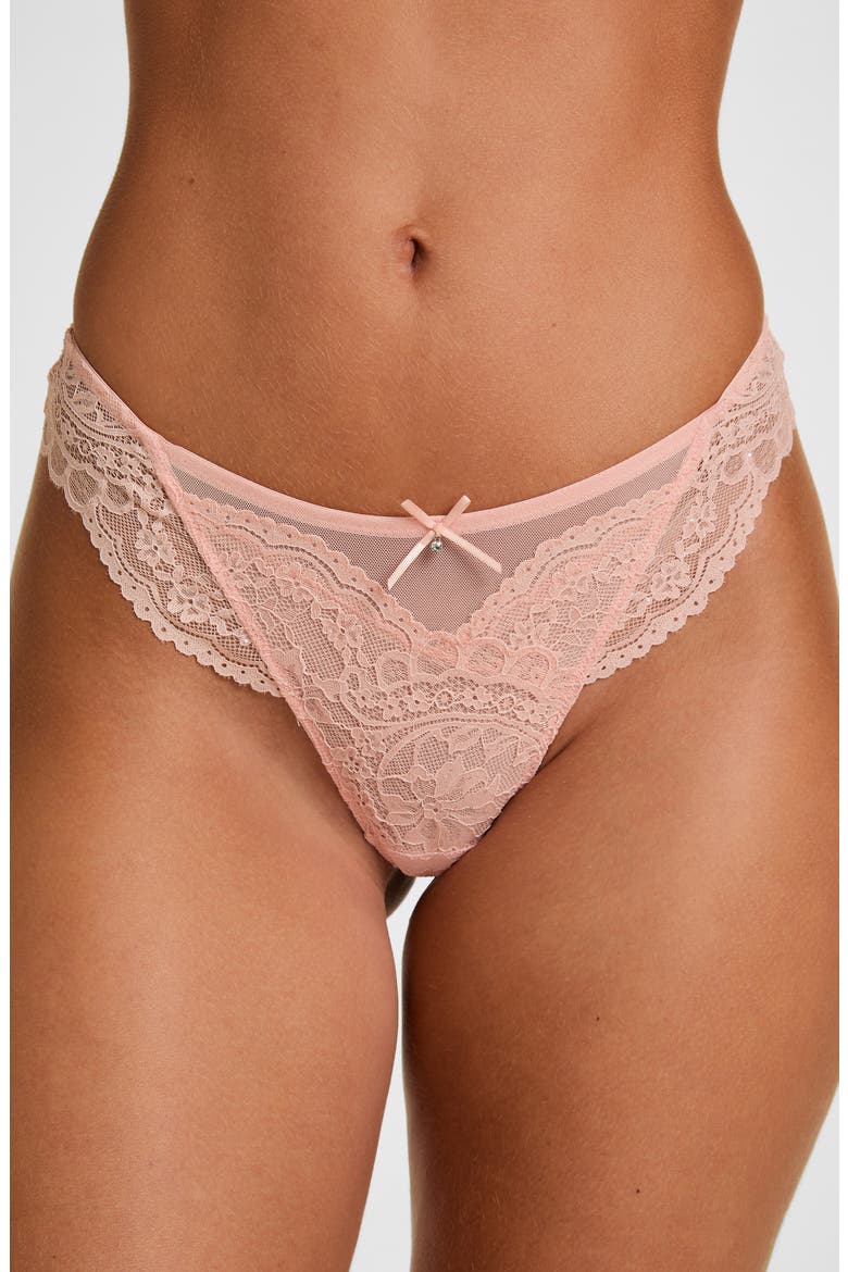 Isadora Lace High Leg String Thong, Alternate, color, BLOSSOM