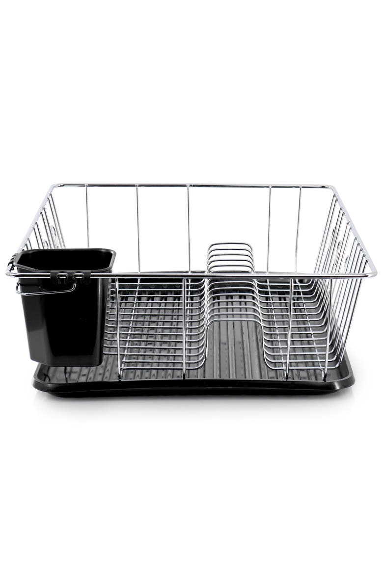 Megachef 16 Inch Chrome Plated and Plastic Counter Top Drying Dish Rack, Alternate, color, Black