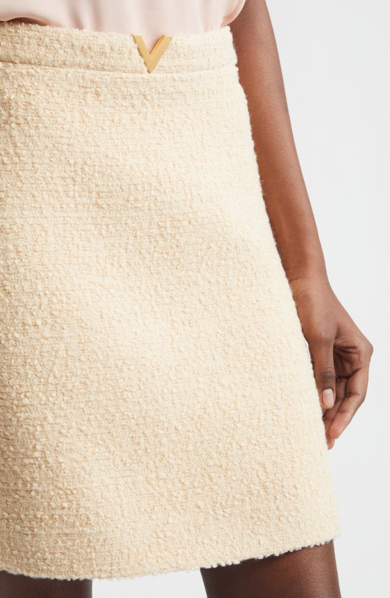 Valentino V-Detail Bouclé Tweed Skirt, Alternate, color, White