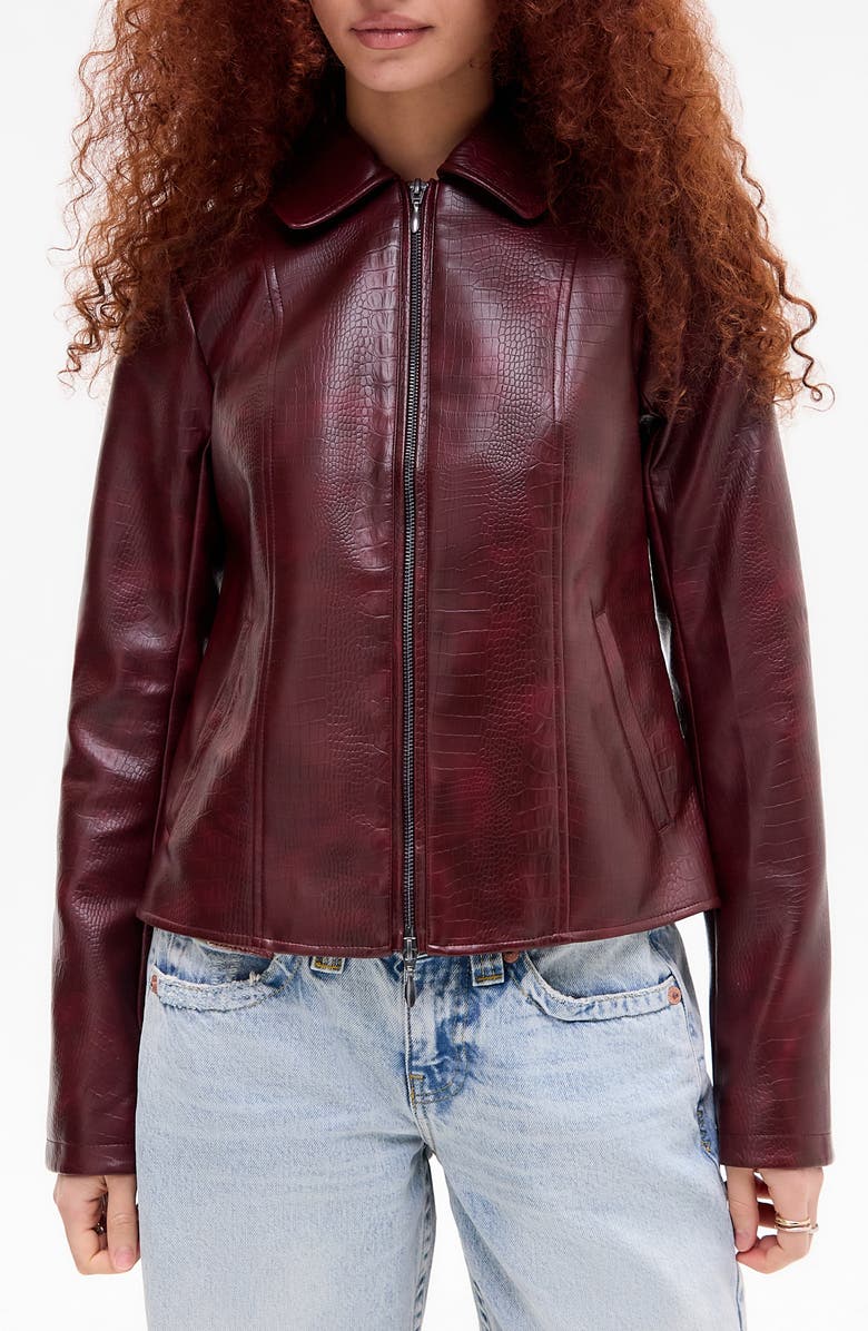 BDG Urban Outfitters Fitted Embossed Faux Leather Jacket, Main, color, Red