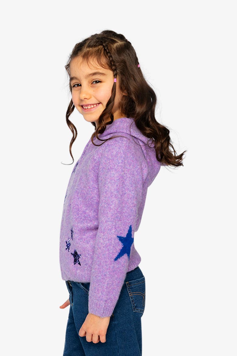Hooded Zip Star Detail Knitted Cardigan, Alternate, color, Violet