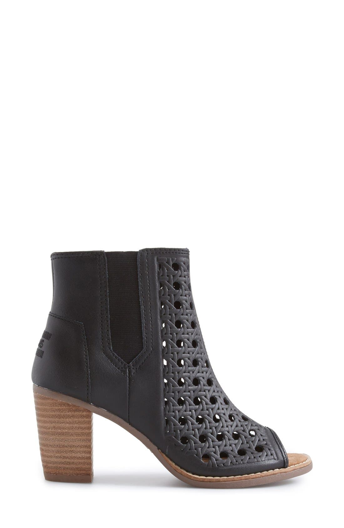'Majorca' Basket Weave Leather Peep Toe Bootie, Alternate, color, BLACK