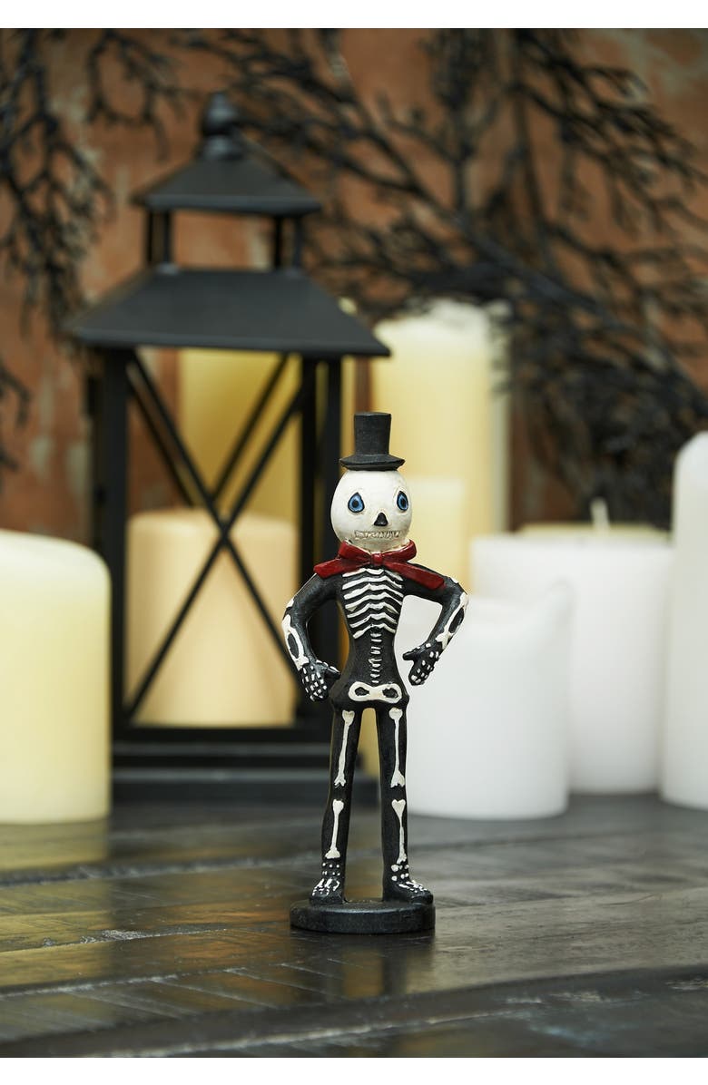 Gallerie II Skelly Skeleton Halloween Folk Art Doll Figurine Joe Spencer Gathered Traditions Collectible, Alternate, color, Black