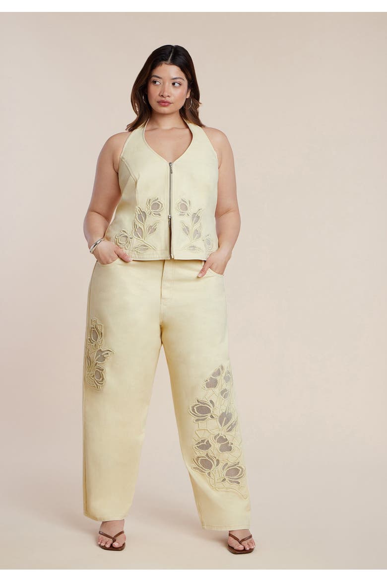 Floral Embroidery Denim Vest, Alternate, color, SUNLIGHT