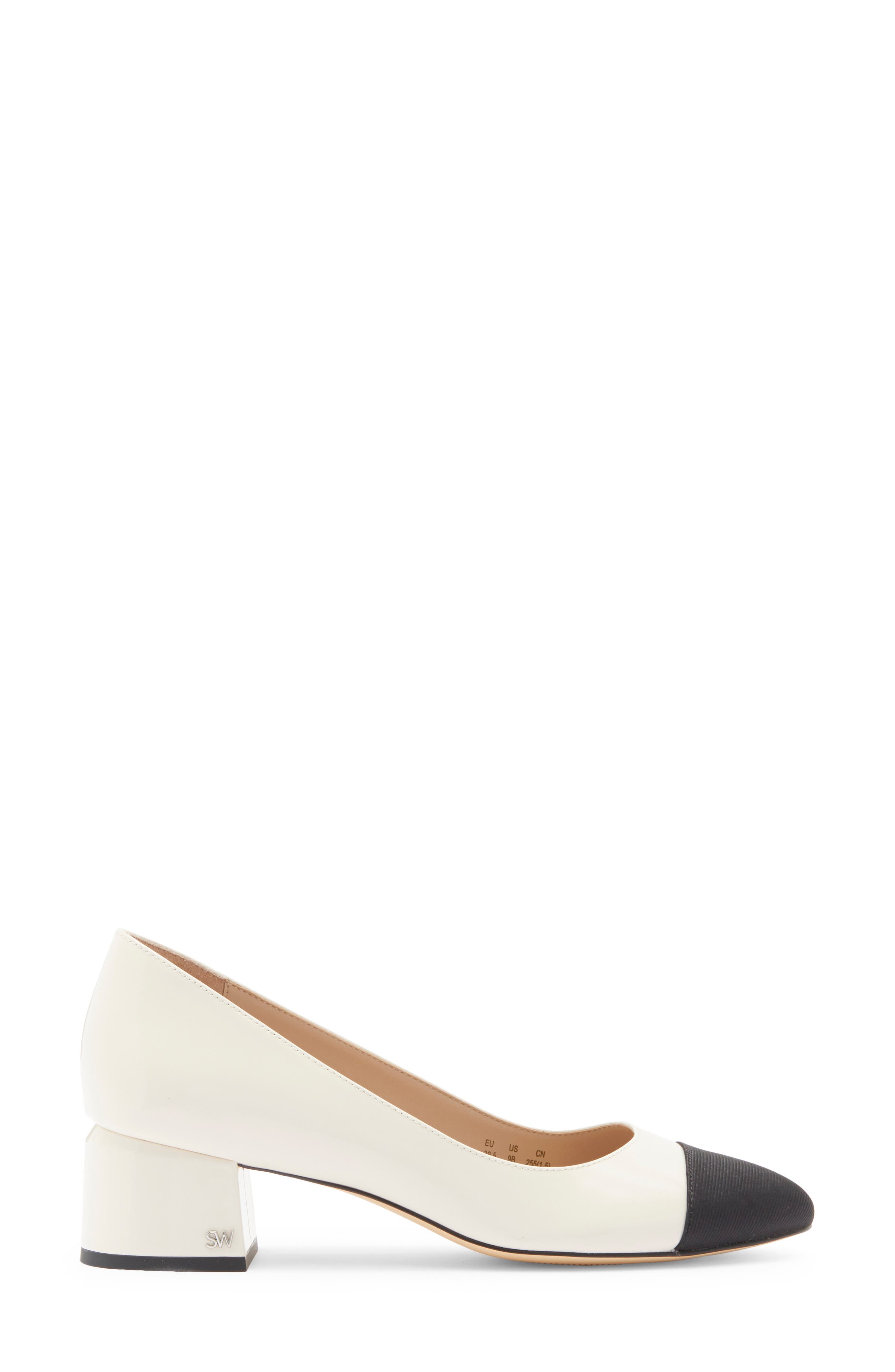 Stuart Weitzman Gabby Block Heel Pump, Alternate, color, Chalk/ Black