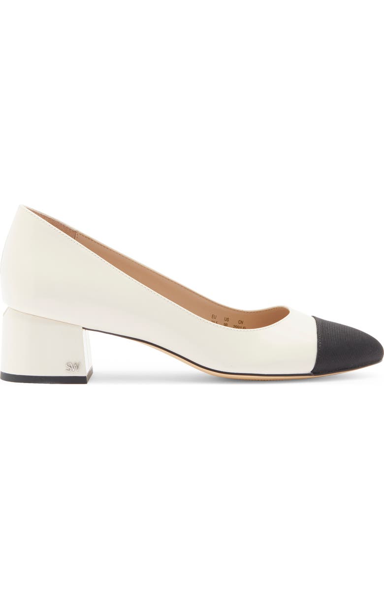 Stuart Weitzman Gabby Block Heel Pump, Alternate, color, Chalk/ Black