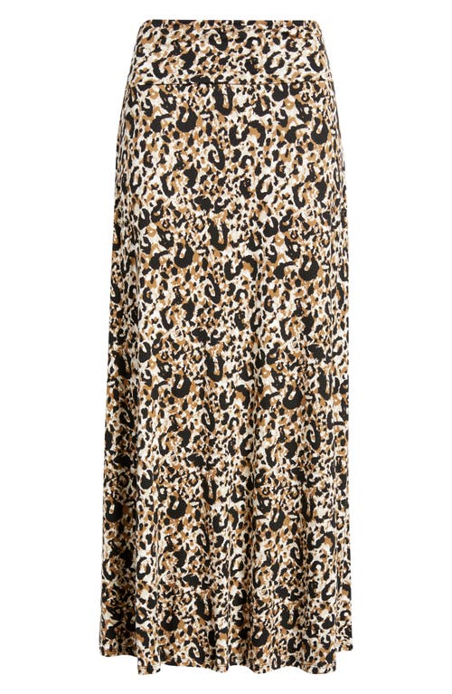 Loveappella Roll Top Leopard Print Maxi Skirt In Brown