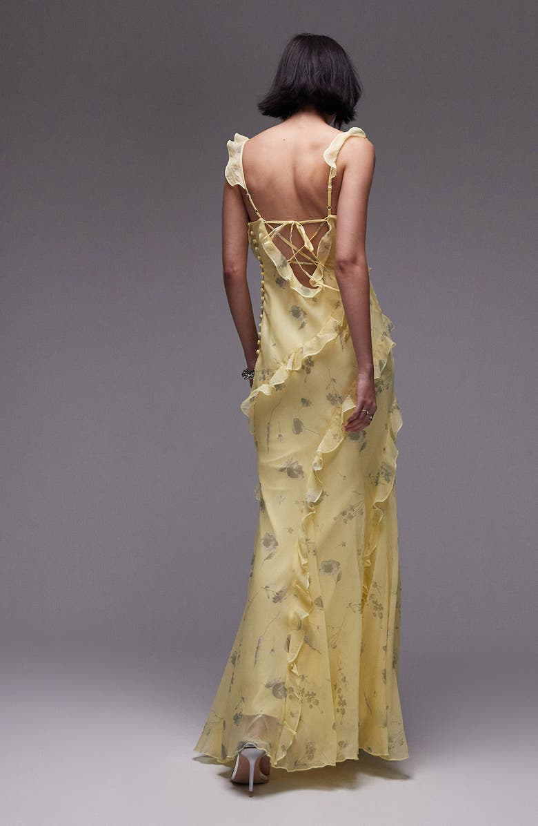 Topshop Floral Ruffle Detail Slipdress, Alternate, color, Yellow