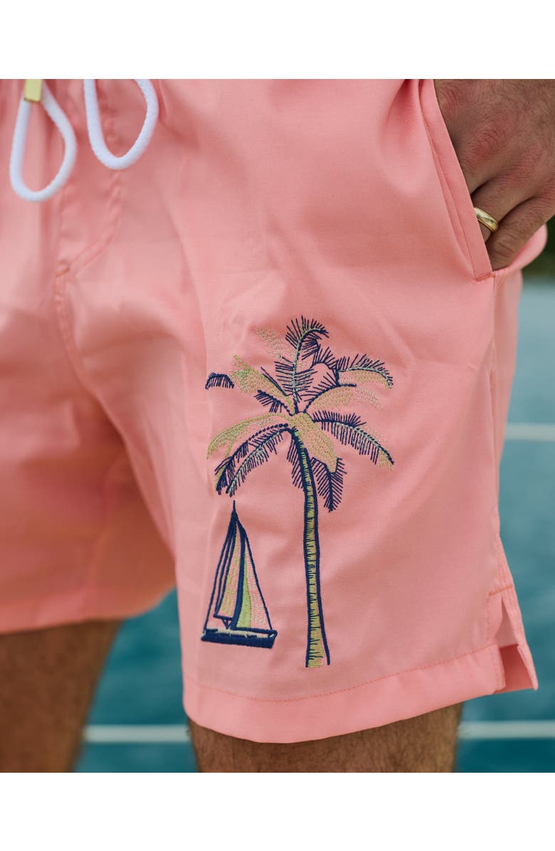 Kenny Flowers The Sunset Sail - Sailboat Embroidered Swim Trunks, Alternate, color, Coral
