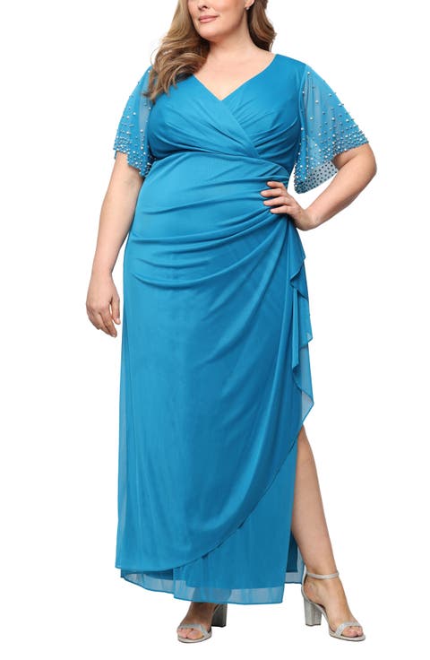 Rhinestone Sleeve Chiffon Gown (Plus)