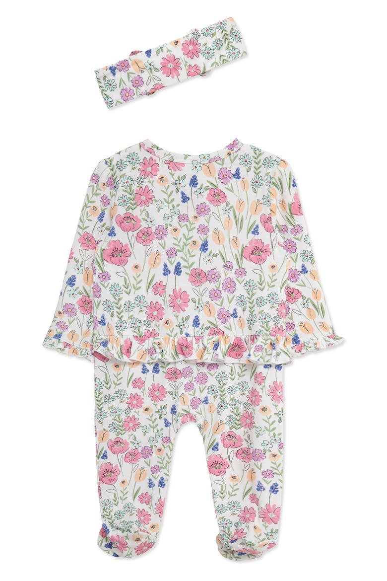 Meadow Floral Stretch Viscose Zip Footie & Headband (Nordstrom Exclusive), Alternate, color, PINK