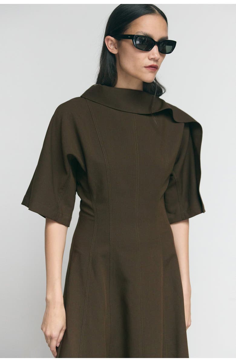 Modern Citizen Addison Foldover Scarf-Neck Dress, Alternate, color, Olive Brown