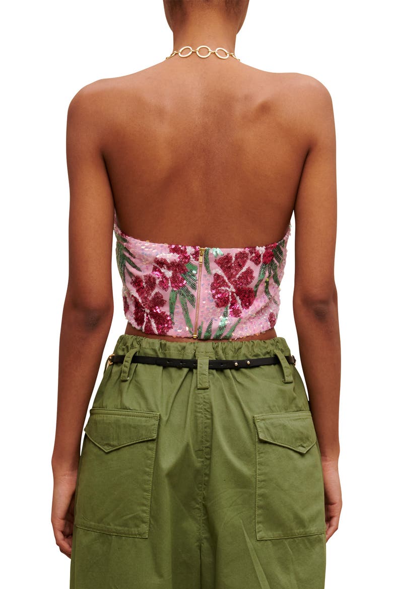 Lustik Floral Sequin Crop Halter Top, Alternate, color, PRINT PINK HIBISCUS