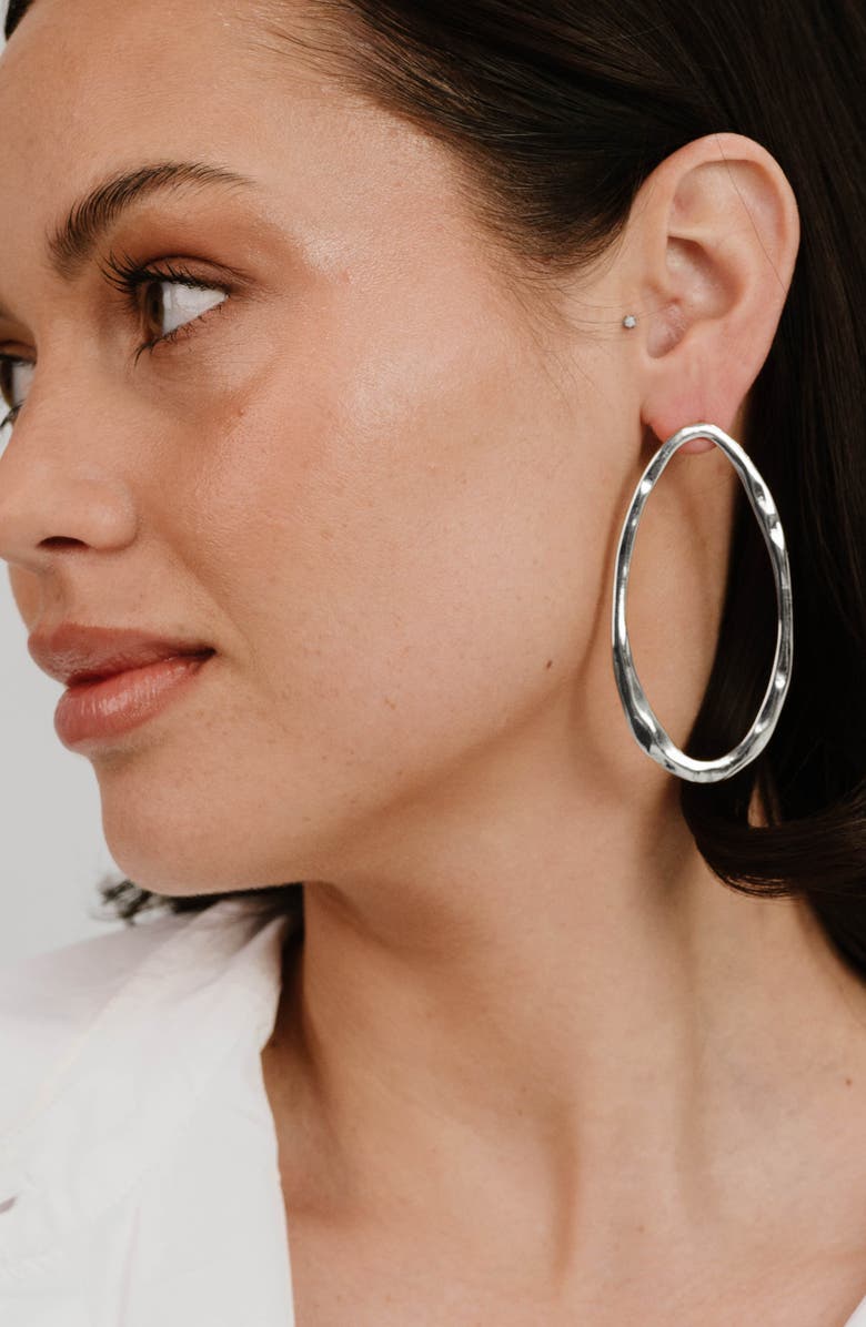 Ettika Large Oval Hammered Hoop Earrings, Alternate, color, Silver