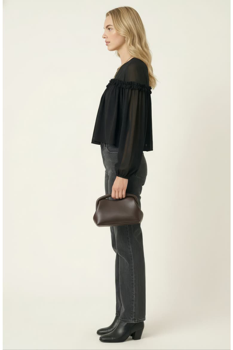 Sheer Long Sleeve Blouse with Ruffled Trim and Flowing Silhouette, Alternate, color, Black