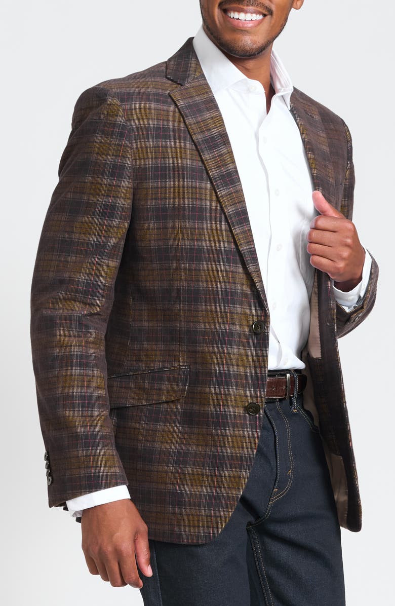SAVILE ROW CO Navy & Brown Glen Plaid Corduroy Blazer, Alternate, color, Navy